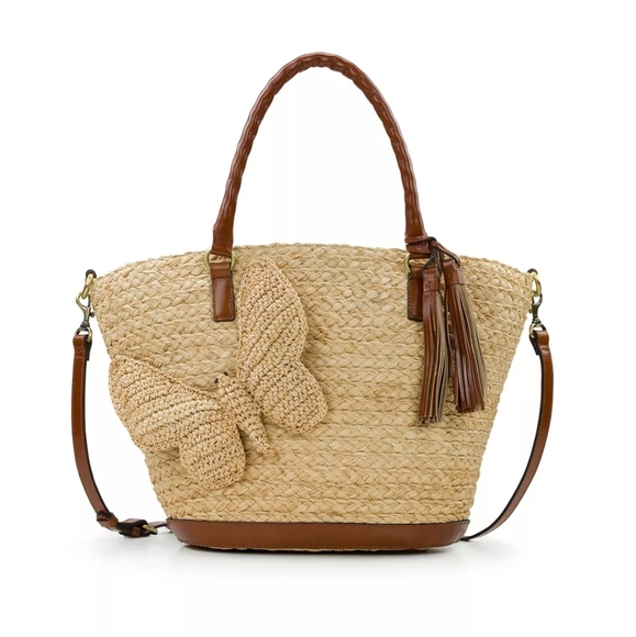 Patricia Nash Bags Patricia Nash Mariposa Butterfly Straw Tote Tan